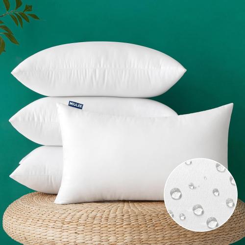 MIULEE Pack of 4 12x20 Inch Outdoor Pillow Inserts Waterproof Decorative Throw Pillow Insert, Rectangle Lumbar Garden Pillow Form for Patio Sofa Couch