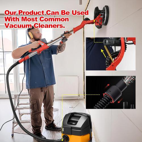 Drywall Sander, 1150W Electric Drywall Sander with Vacuum Dust Collector, 7.2A Popcorn Ceiling Removal Tool, 6 Variable Speed 900-2100RPM, Pure-Copper Motor, IP20 Waterproof,Extendable Handle
