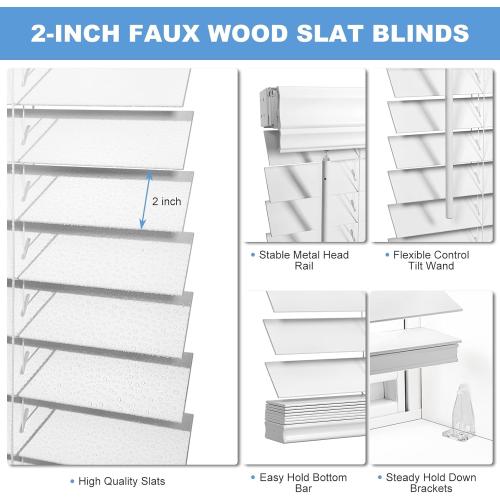 SMONTER 2 Slat Faux Wood Blinds with Crown Valance- Cordless Horizontal Blinds Room Darkening Blinds for Windows Bedroom, Bathroom, Living Room, Glass Door Interior Decor, 33 Wx 60 H