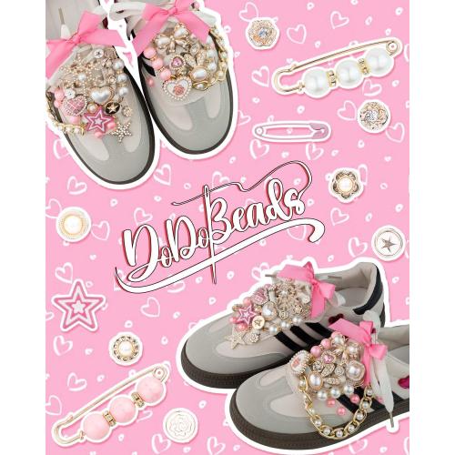 DoDoBeads 87 Pcs Junk Socks Charms Kit, Gold and Pink Charms for Socks, Brooches and Pins for Women, ShoeCharms with Bows, Sneakers DIY Kit with Pearls Rhinestones Chains
