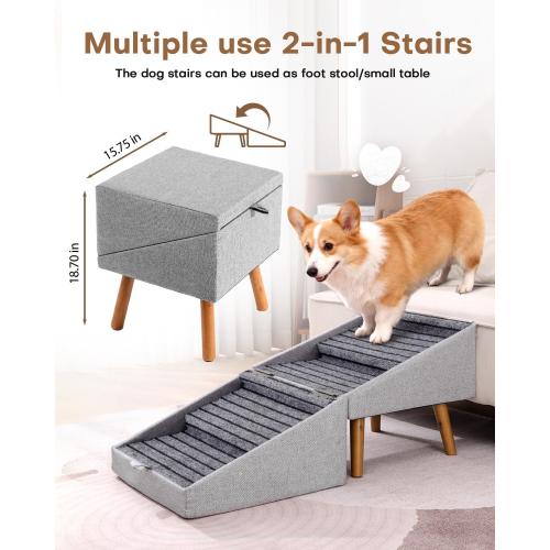 Dog Stairs for Small Dogs 17.13 H, 4-Step Doggie Ramp for Couch Bed Sofa and Chair, Foldable 2 in 1 Wooden Pet Steps for Puppy Medium/Large Dogs and Cats, Split Ottoman Design