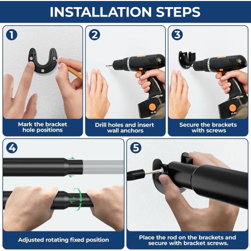 Mavivegue Closet Rod, 17 to 84 Inch Adjustable Closet Rods for Hanging Clothes, Heavy Duty Tension Rod, Black Curtain Rod, for Closet, Wardrobes, Bathroom, Laundry