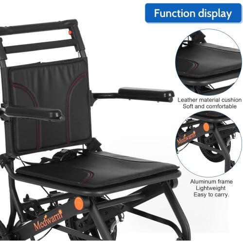 Portable Aluminum Transport Wheelchair with Handbrake, 11 Rear Wheels, Ultralight Folding Travel Wheelchair for Adults, Black (Seat Width:17.75)