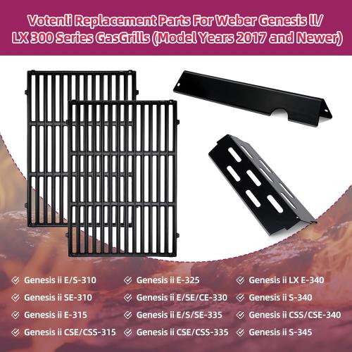 2 Pack Cast Iron Grate With 5 PCS Flavorizer Bars 3 Pcs Heat Deflector For Weber Genesis 2 Grill,for Weber Genesis ii 300 Series,Replacement For Weber Genesis ii E-310 E-315 E-325 E-330 E-335 S-310