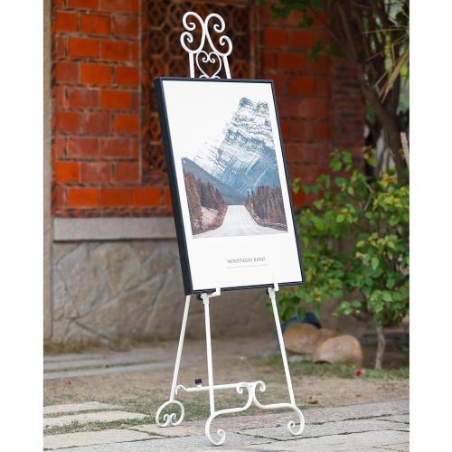 Metal Free Standing Adjustable Display Stand Scroll Easel with Chain Support, White Easel Stand for Sign, Wedding, Picture Frame. (No Installation Required)