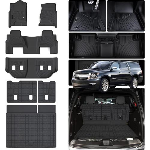 Floor Mats for 2015-2020 Chevy Chevrolet Suburban/GMC Yukon XL 7 Seats (2nd Row Bucket Seats) with Trunk Mat & Backrest Mat,TPE All Weather Protection Custom Fit Car Accessories Full Set