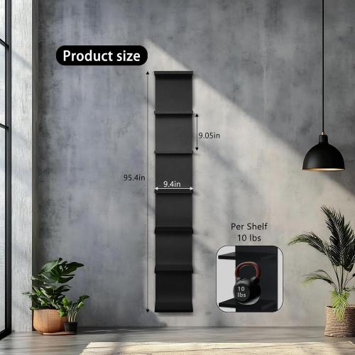 7 Tier Wall Shelves with Led Light, Lack Wall Shelf Unit, Vertical Shelf with Remonte Control,Black Shelves