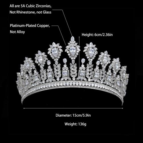 Luxury CZ Royal Blue Crowns and Tiaras for Bride Handmade Cubic Zirconia Large Bridal Headpiece Princess Prom Queen Crown Wedding Hair Accessories Zircon Crystal Tiara Headband