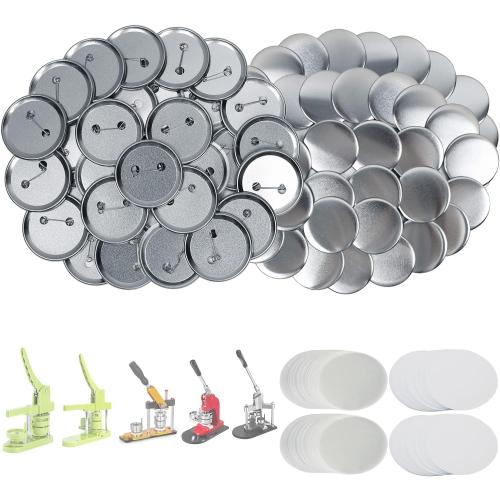 200 Sets 2.25 inch Button Maker Supplies, 58mm Button Supplies Parts Badge Part, Buttons Making Supplies, Includes Metal Pin Back Cover, Metal Shells, Blank Paper&Clear Film
