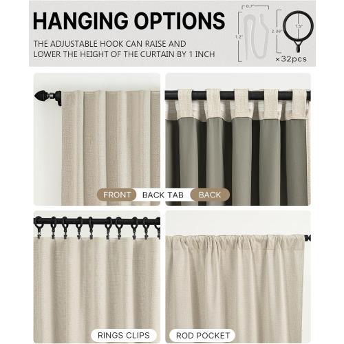 Blackout Curtains 96 Inch 2 Panels - 100% Light Blocking Thermal Insulated Noise Reducing, Linen Blend Hooked Pleat, Boho Farmhouse Style Drapes for Bedroom Living Room Cream