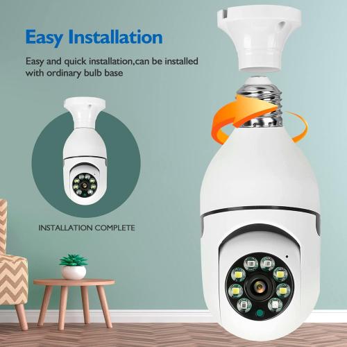 Bulb Security Camera 2.4GHz Wireless, 360°2K Tuya Smart Indoor 3MP Camera, Full Color Night Vision & Motion Tracking, AI Human Detection, Audible Alarm, Alexa/Google Home, Solar Powered
