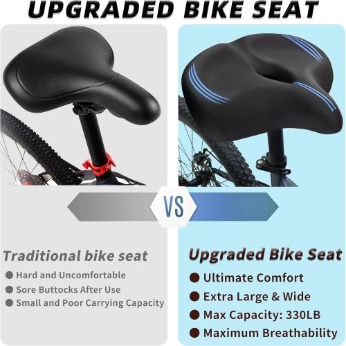 Oversized Bike Seat for Men & Women Comfort, Extra Wide Soft Padded Bicycle Seat Cushion, Large Comfortable Replacement Saddle for Peloton, Stationary Exercise Bike, Cruiser, Ebike, City Bike