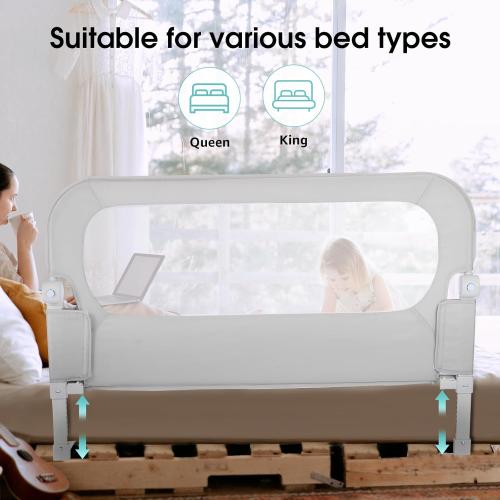 Baby Bed Rail Guard for Toddlers - 58.7 Toddler Bed Rails for Twin, Full, Queen, King Bunk Size Bed Swing Down Bedrail Extral Tall Child Safety Side Railing Guards for Kids
