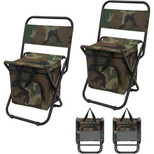 FUNDANGO Portable Fishing Chair, Lightweight Backrest Stool Compact Folding Chair with Cooler Bag for Outdoors Hiking Hunting Travel, Supports 265 Lbs