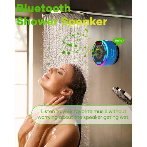 ssuowao Bluetooth Shower Speaker, IPX7 Waterproof Portable Speakers with LED Display, FM Radio, Suction Cup, Built-in Mic, Mini Speaker for Bathroom Travel Pool Beach
