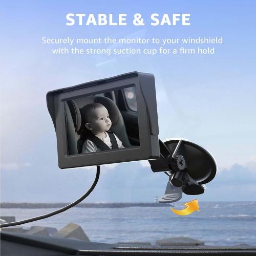 Black 4.3 GROWNSY Baby Car Camera, HD Display Baby Car Mirror with Night Vision Feature, 4.3 inch Baby Car Camera with Monitor Wide Clear View, Backseat Camera Rear Facing to Observe Baby’s Every Move