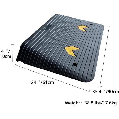 Rubber Threshold Ramp for Doorways Heavy Duty 10cm 4 Rise Wheelchair Ramp, 1 Pack Recycled Rubber Power Curb Ramp for Door Threshold Wheelchair Scooter Ramp Curb Ramp (RTR100) - missing screws