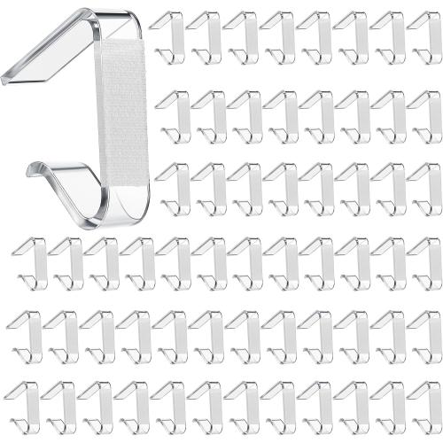 Yerliker 60 Pcs Table Skirting Clips with Hook and Loop Plastic Tablecloth Clips for Meeting Party Indoor Outdoor Events (Clear,Large)