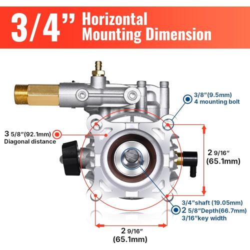 YAMATIC 3/4 Shaft Horizontal Pressure Washer Pump 3400 PSI @ 2.5 GPM Replacement Pump for Power Washer Compatible with Homelite, Troybilt, Simpson, Karcher Honda GC160 GC190 AR rmv 2.5g30 and More