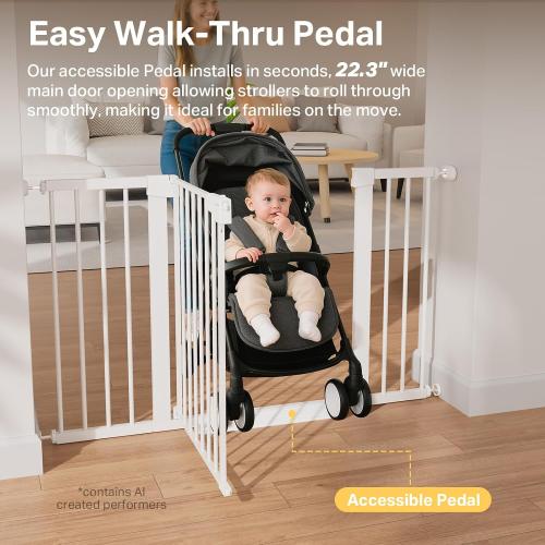 Cumbor 29.7–51.5 Extra Wide Baby Gate for Stairs, Pressure-Mounted Dog Gates for Doorways & Hallways, Auto-Close Walk-Through, No-Trip Design, Child Proof Safety, Dog/Pet Gate for Indoor Use, White