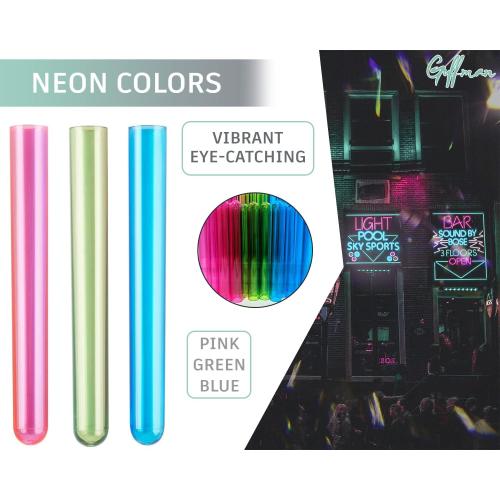 5 5/8 Neon Plastic Test Tube Shot Assorted Colors 3/4 oz Shooter - 100 Pack