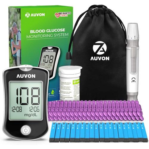 AUVON Blood Glucose Monitor Kit for Accurate Test, 50 Strips, No Coding | Diabetes Testing Kit with 50 30G Lancets, 1 Lancing Device, Portable and Reliable Blood Sugar Monitor Test Kit for Home Use