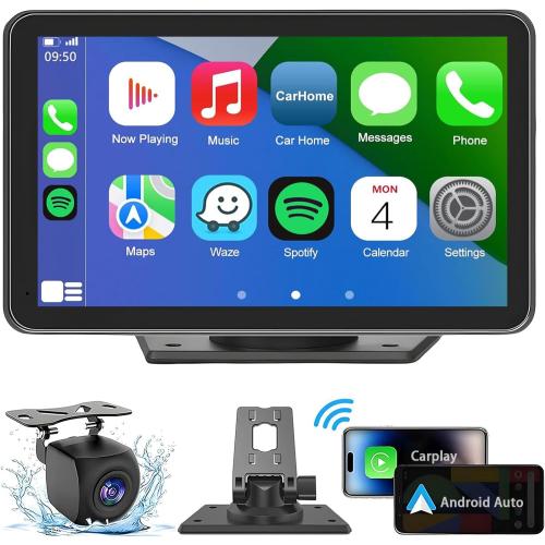 Portable Wireless with Apple CarPlay and Android Auto Screen for Car, 7 HD Touch Screen Car Stereo with Mirror Link, Bluetooth 5.2, Backup Camera, AUX,FM Transmitter for All Vehicle