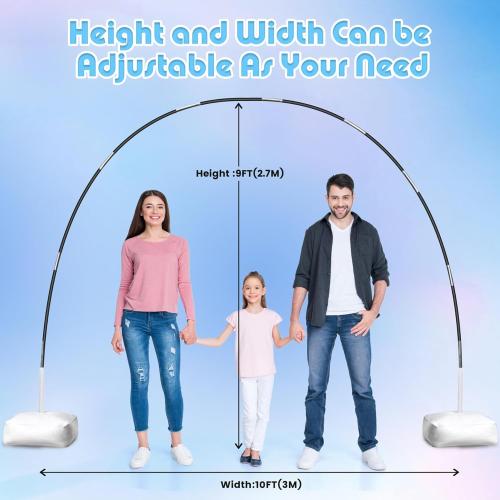 Balloon Arch Kit Frame, 10FT Wide & 9FT Height Adjustable Balloon Arch Stand for Floor with Base for Party Garland Graduation Wedding Birthday Baby Shower Theme Party Decorations (Black)
