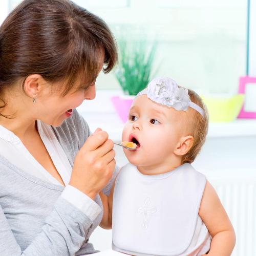 Geyoga 3 Pcs Baptism Bib for Baby Girl Baptism Candle Set Socks Pearl Headband Embroidered White Christening Outfit Bib(6-12 Months)