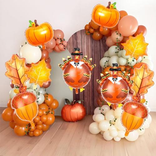 10Pcs Fall Thanksgiving Balloons - 32Inch Large Turkey Balloons - Pumpkin Foil Balloon for Thanksgiving Party Decorations Supplies - Fall Theme Party Decorations