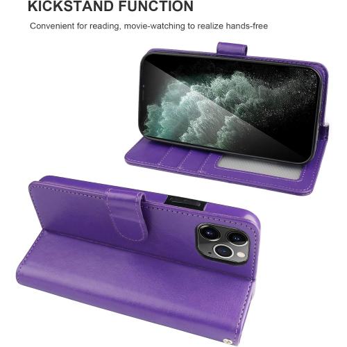 Bocasal for iPhone 11 Pro Max Wallet Case with Card Holder PU Leather Kickstand Shockproof Protective Wrist Strap Flip Cover for iPhone 11 Pro Max 6.5 inch (Purple)