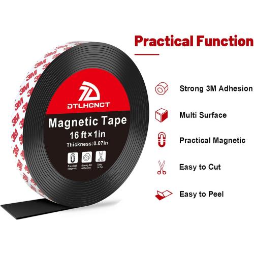 DTLHCNCT Magnetic Tape - 16 ft x 1 inch Magnet Strip Tape Roll with Strong Adhesive Backing,Magnetic Strip for Kitchen, Office, School Organization, Whiteboards,Fridge(0.07 Thick)