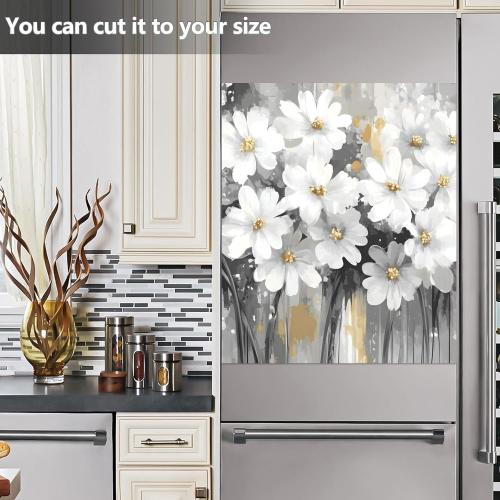 Dishwasher Magnetic Cover White Floral Art Refrigerator Magnetic Cover Magnetic Sticker Dishwasher Door Panel Cover Fridge Appliance Magnetic Sheet Kitchen Art Decor 23x26 inch