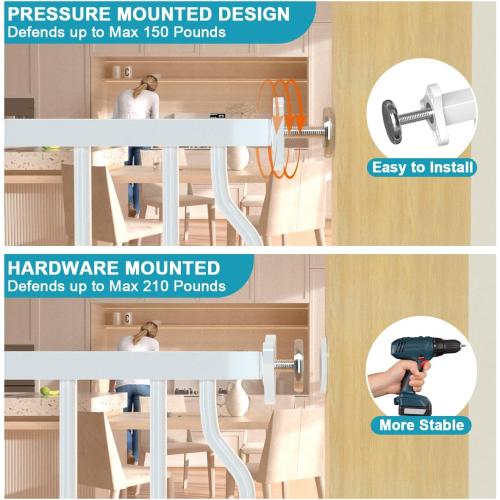 Extra Wide Baby Gate for Doorways 53.1-62.6, Pressure Mounted Dog Gates With Door, Child Safety Barrier Walk Thru Indoor, Large Babygate Long for Kids Toddler Pet Outside, 30 In Tall White