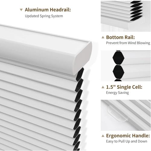 Joydeco Cellular Shades Cordless, 35 Inch Wide Blackout Cellular Blinds for Windows, Waterproof Honeycomb Blinds White Window Coverings for Bedroom, Living Room, Office, Kitchen (35 W x 64 H)