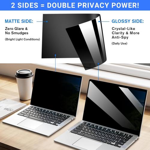 ZOEGAA 4-way 360° Privacy Screen For 14 Inch 16:9 Laptop That Screen Size is 12.2 in Wide and 6.8 in High. Removable Privacy Screen For Laptop Monitor, Anti Glare And Blue Light, Compatible With HP Dell Lenovo Asus Samsung Acer Thinkpad