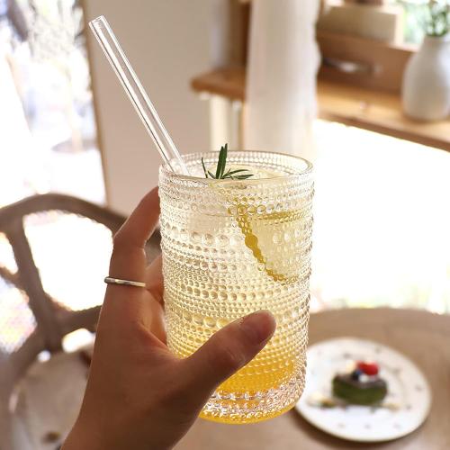 ZOOFOX Set of 8 Vintage Drinking Glasses, 13 oz Clear Hobnail Glasses Tumbler, Embossed Design Glassware for Beverages, Water, Juice, Beer, Cocktail, Whiskey and Milk