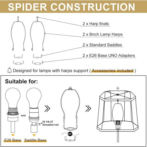 Rectangle Cut Corner Lamp Shades Set of 2, 10.5 x 10x 13 Modern Medium Gold Lampshades with Brown Rim, Included 2 Pack Lamp Harps, Suitable for E26 Base and Saddle Base, Easy Assembly Required