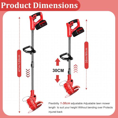 21V Electric Weed Wacker Cordless Weed Wacker Eater Lightweight Grass Trimmer with 4 Types Blade & Fast Charger & 2x2000mAh Batteries Brush Cutter for Garden Lawn Yard Red