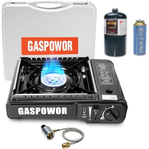 Dual Fuel Camp Stove with Windblocker, Propane or Butane Stove10000 BTU With Propane Adapter Hose and Carrying Case Propane Stove for Camping,Gas Portable Stove for Huting, Hiking（Fuel not included）
