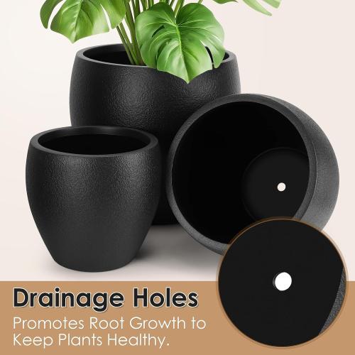 YNNICO Plant Pots Flower Pots with Drainage Holes, Large Planters for Indoor Outdoor Garden Plants and Flowers. (Black)