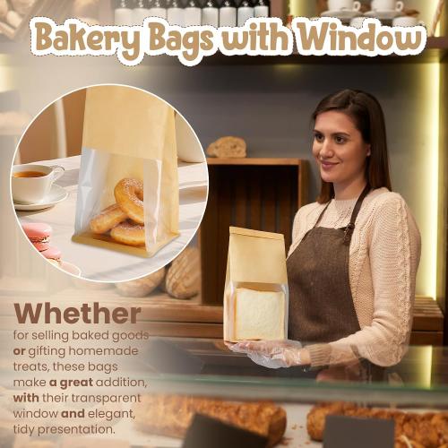 HONKID Cookie Bags with Seal, 50 Pack 3.9x3.1x8.2 Inches Small Bakery Bags with Window Tin Tie Tab Lock Resealable Cookie Gift Bags for Cookies Donut Baked Goods Packaging