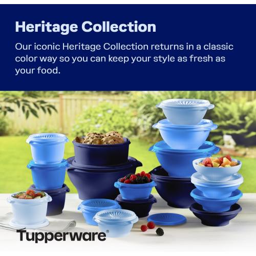 Tupperware Heritage Collection, New 36 Piece Food Storage Container Set in Vintage Blue, Dishwasher Safe and BPA Free (18 containers, 18 lids)