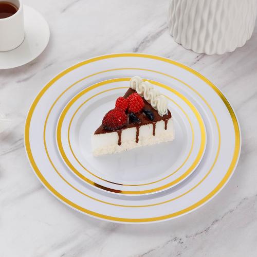 Goodluck 200PCS Gold Plastic Plates, Heavy Duty Disposable Gold Plates