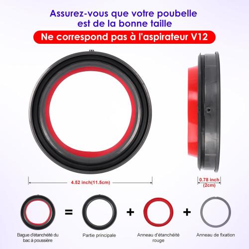 Dust Bin Top Fixed Sealing Ring Replacement Part Compatible with Dyson Cyclone V10 SV12 Vacuum Cleaner, Dust Bucket Dirt Cup Bin Parts Replacement Accessories