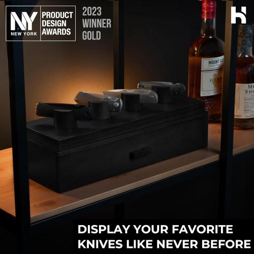 Holme & Hadfield Premium Knife Display Case for up to 10 Knives – Handcrafted Wooden Pocket Knife Organizer for Collections – Birthday Gift for EDC Collectors – Luxury Built to Last