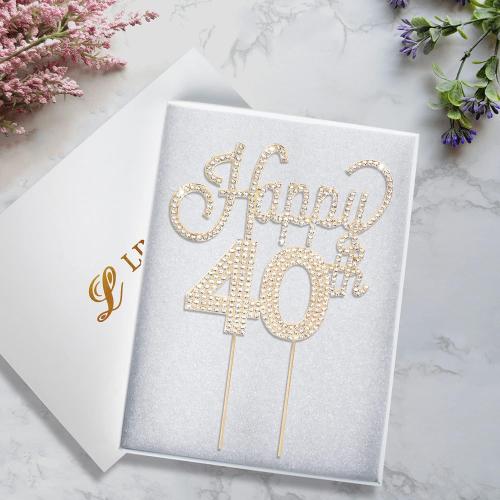 LINGTEER Happy 40th Birthday Gold Rhinestone Cake Topper - Cheers to 40th Birthday Forty Years Old Anniversary Party Cake Centerpieces Topper Decorations Gift Sign.
