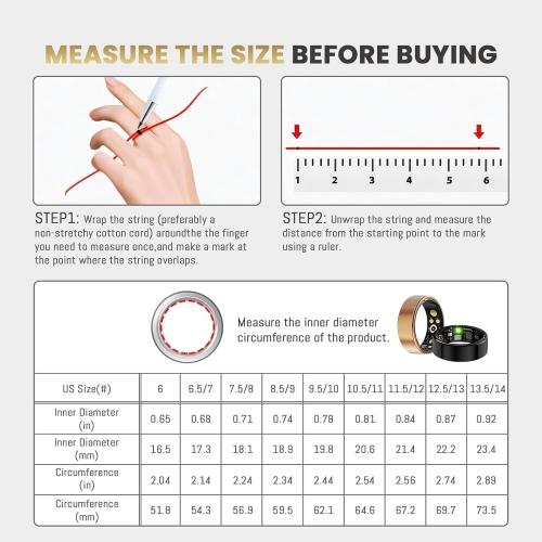 Smart Ring for Women Men, Health Tracker with Heart Rate, Blood Oxygen, Blood Pressure, Sleep Monitor, Step Counting, IP68 Waterproof Fitness Ring, No App Fees for iPhone & Android