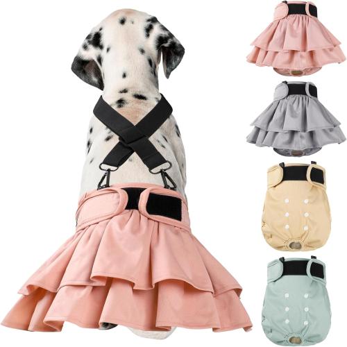 Washable Female Dog Diapers (4 Pack 1 Suspenders), Reusable Female Girl Doggy Doggie Puppy Wraps Panties Belly Band for Pet Heat Period Pooping Peeing Potty Training Incontinence Marking XLarge