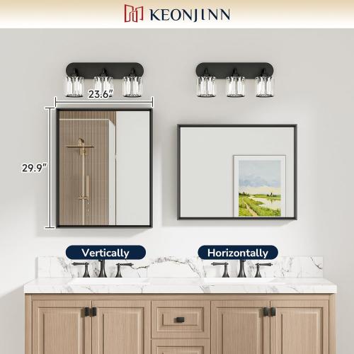 Keonjinn 24 x 30 Inch Brushed Nickel Bathroom Mirrors for Over Sink, Beveled Rectangle Framed Mirrors for Wall, Farmhouse Bathroom Vanity Mirror, Tempered Glass, Square Corner